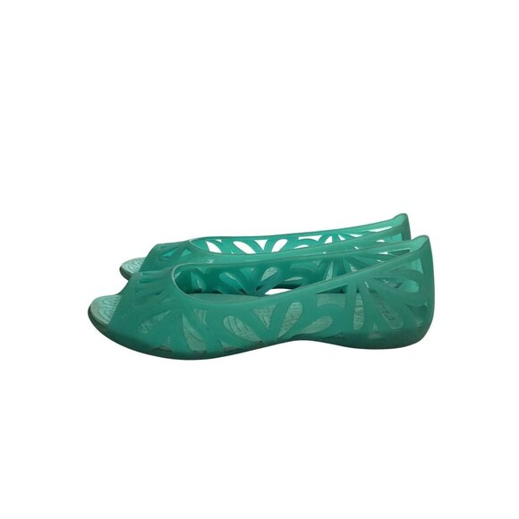 Crocs Women's Size 8 Green Cutout Peep Toe Flats shoes - Picture 3 of 8